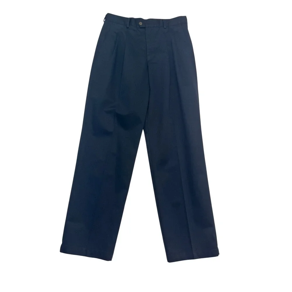 vtg Nordstrom 33x33 Navy Blue Chino Pants Pleated High Waisted Wide Leg Cotton